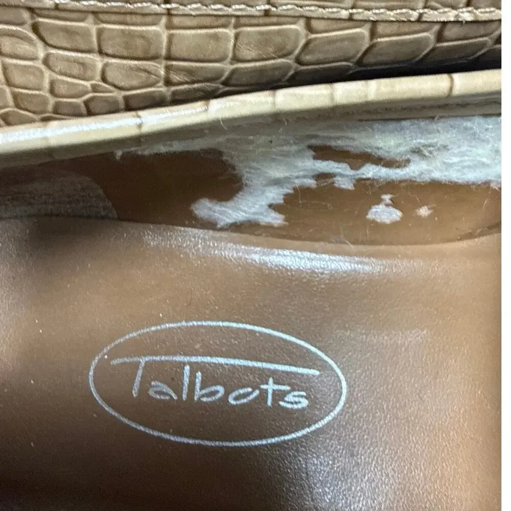 Talbots Women’s Size 6 Tan Croc Embossed Shoes Leather Loafers Tan Slip On